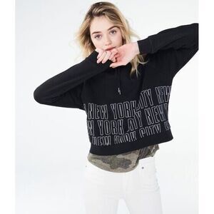 Aeropostale Womens Large Cropped New York City Pullover Hoodie Hooded Sweatshirt